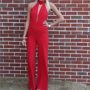 Bebe Red Halter Neck Pantsuit